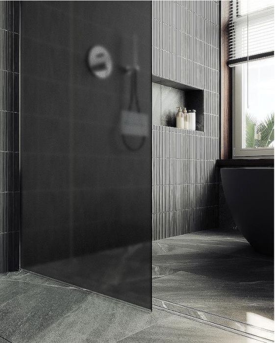 Душевая перегородка Maybah Glass MGD-704-5ш 690x1950 в широком профиле Хром матовый стекло графитовое матовое
