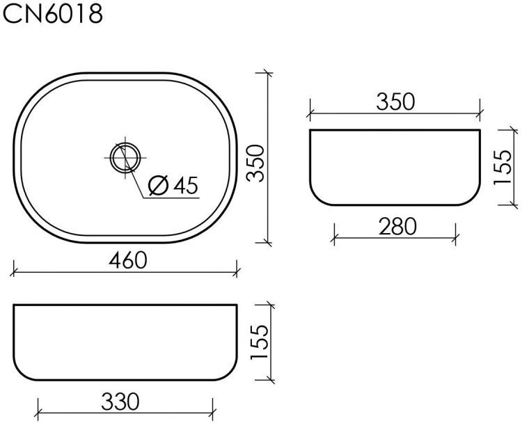 Умывальник чаша накладная SANCOS Element 460x350x155мм овальная, CN6018