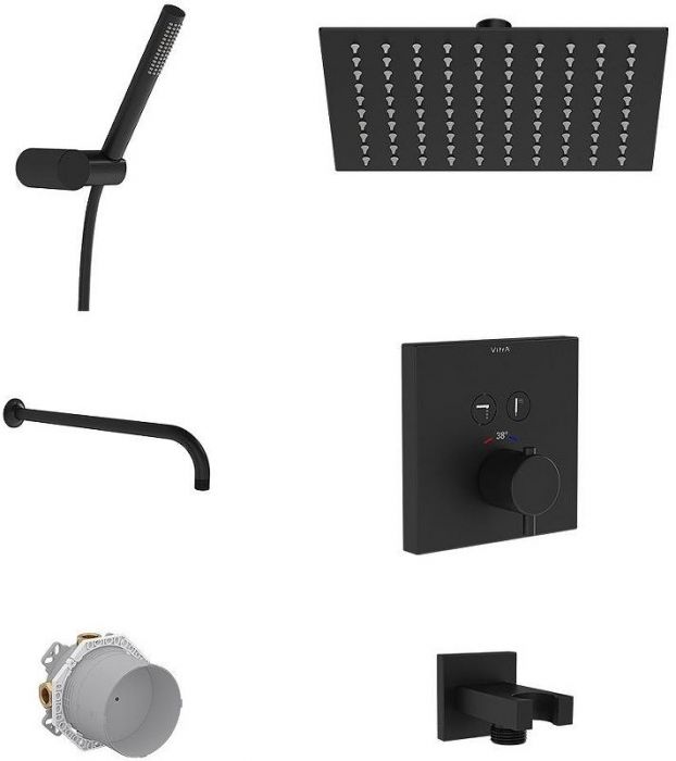 Душевая система Vitra Square A49310EXP с термостатом Черная матовая