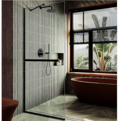 Душевая перегородка Maybah Glass MGD-732-6у 890x1950 в узком профиле Черный стекло прозрачное