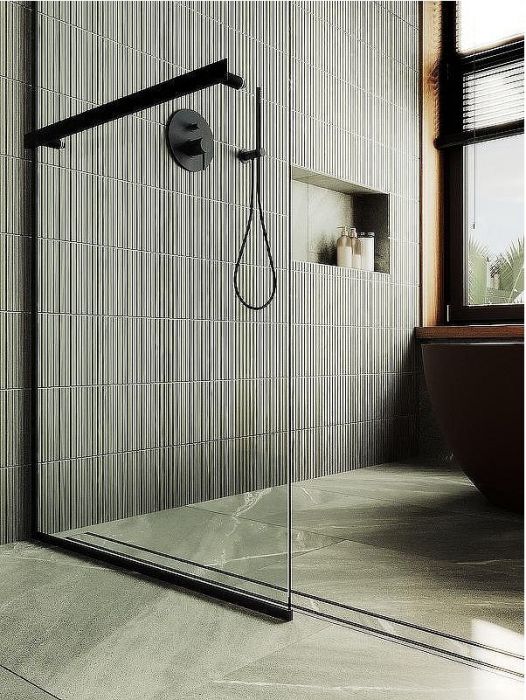 Душевая перегородка Maybah Glass MGD-732-6у 890x1950 в узком профиле Черный стекло прозрачное