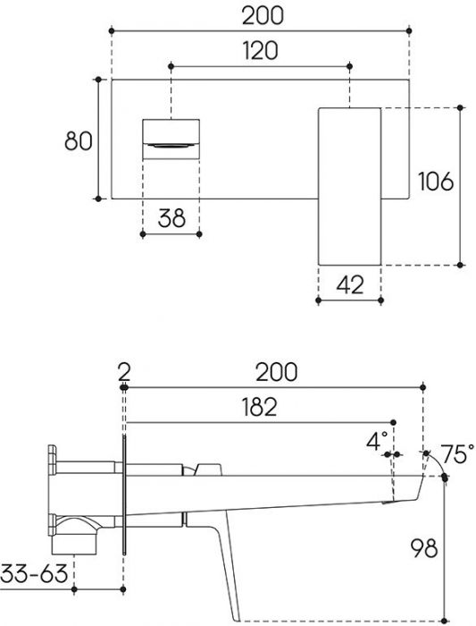 Смеситель для раковины настенного монтажа со скрытой частью AQUEDUTO CLARO,  оружейная сталь (CLA0445)