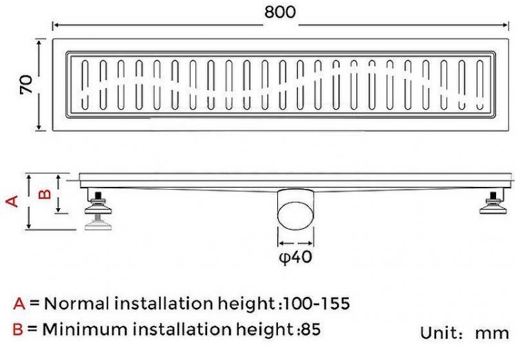Душевой лоток Gappo G88007-3 с решеткой Нержавеющая сталь