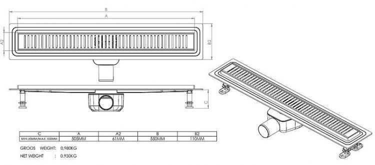 Душевой лоток Logan L007L-550 348103 с решеткой цвет Нержавеющая сталь