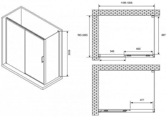 Душевой уголок Abber Komfort 120x100 AG93120-S102 профиль Хром стекло прозрачное
