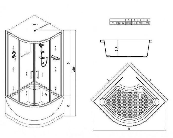 Душевая кабина Esbano ES-100CRB 100x100 ESKB100CRB без гидромассажа