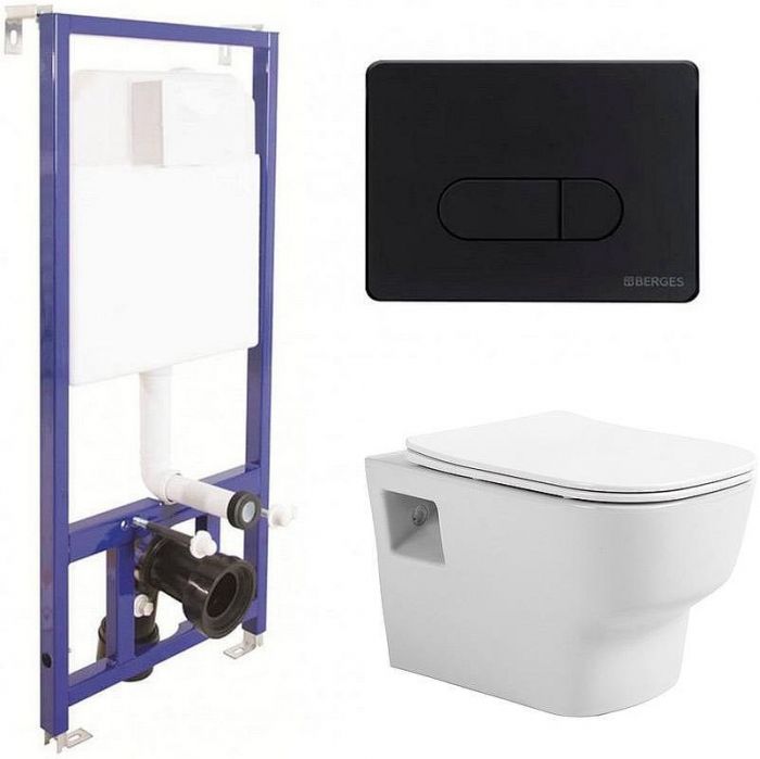 Комплект унитаза Avimano Tradition 1000090 с инсталляцией Berges Novum D5 040235 с сиденьем Микролифт и Черной матовой клавишей смыва