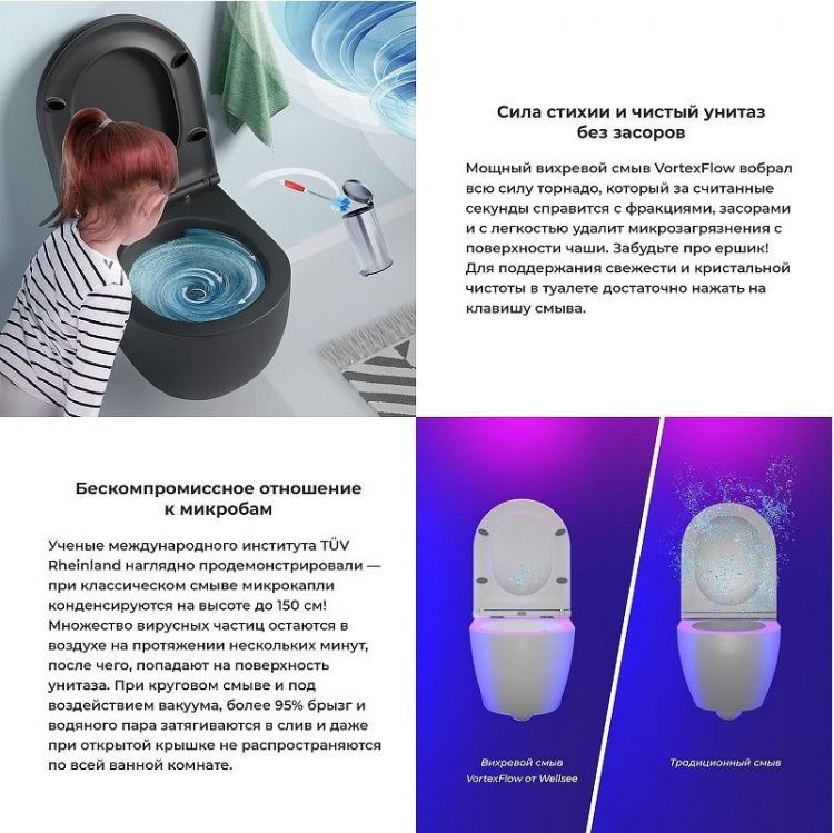 Унитаз Wellsee Chalice Perfection 182609001 подвесной цвет Черный матовый с сиденьем Микролифт