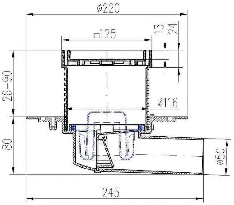 Душевой трап Paini C381A с решеткой под плитку