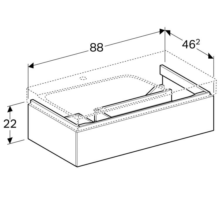 Тумба под раковину Geberit Xeno? 880х220х462 мм, 1 маленький ящик, сифон слева, матовый серый [500.513.00.1]