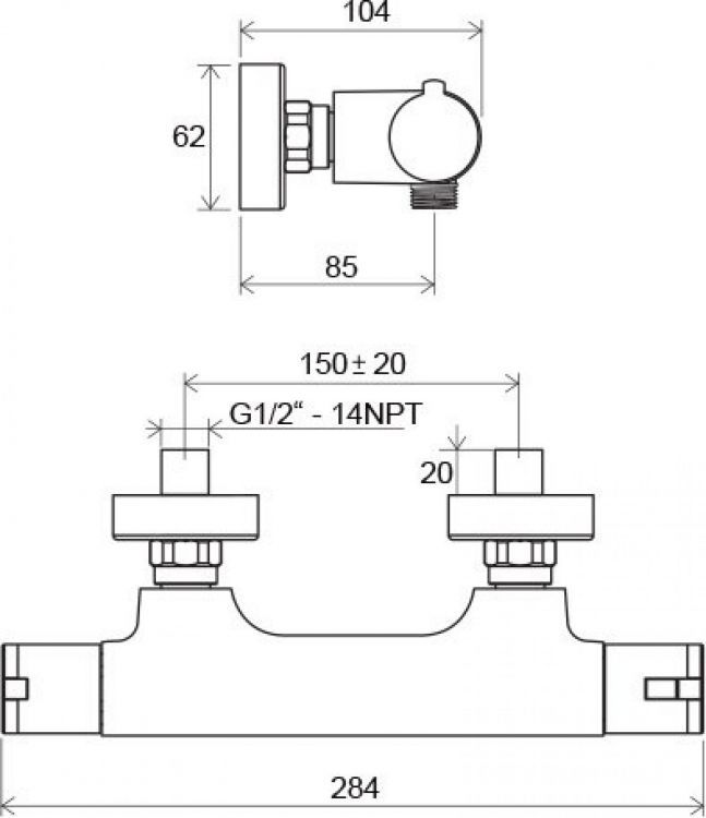 Термостат для душа Ravak TE TE 032.00/150 X070034 Термостат для душа Ravak TE TE 032.00/150 X070034