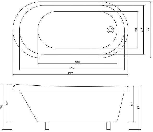 Акриловая ванна Ceruttispa Classic 150G 157x77 CT9667 без гидромассажа