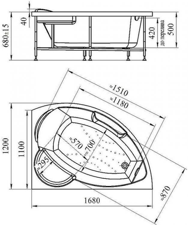Акриловая ванна Radomir Vannesa Алари 168x120 L 2-77-2-1-0-218 с гидромассажем Актив Хром