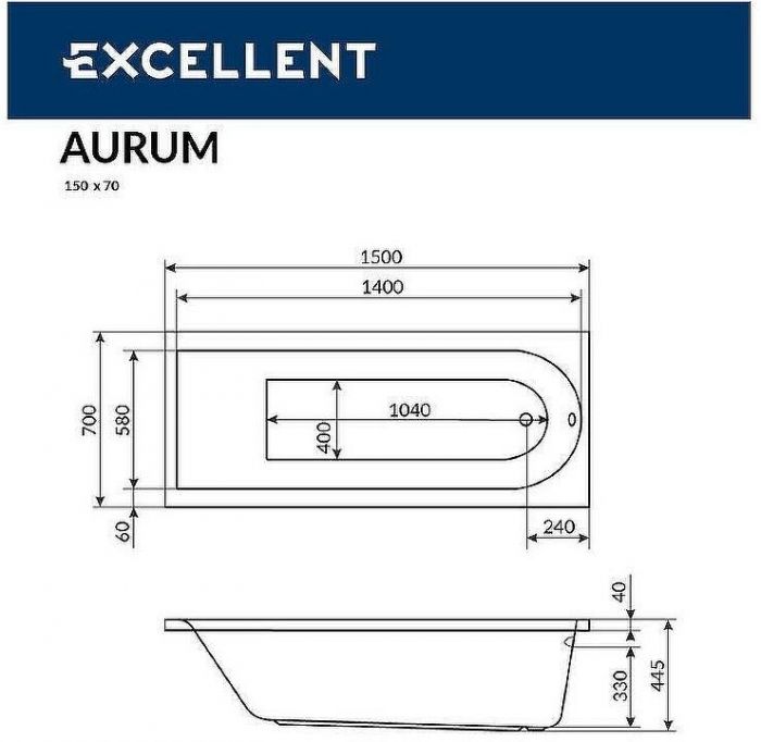 Акриловая ванна Excellent Aurum 150x70 WAEX.AUR15.HYDRO+.CR с гидромассажем