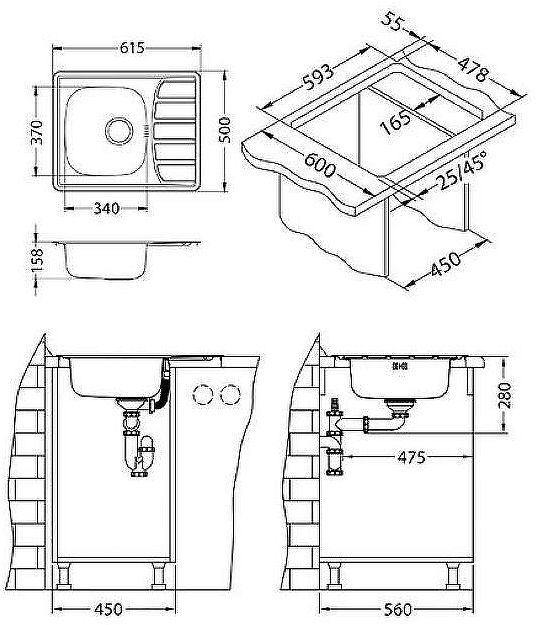 Кухонная мойка Alveus Zoom 10 LEI-90 615x500 1098941 Перфорированная сталь
