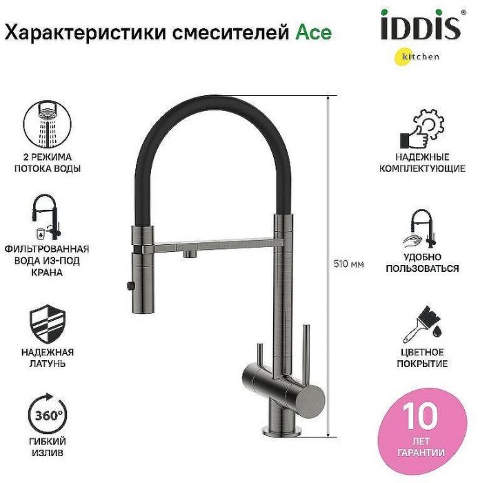 Смеситель для кухни Iddis Ace ACEGMFFi05 Графит