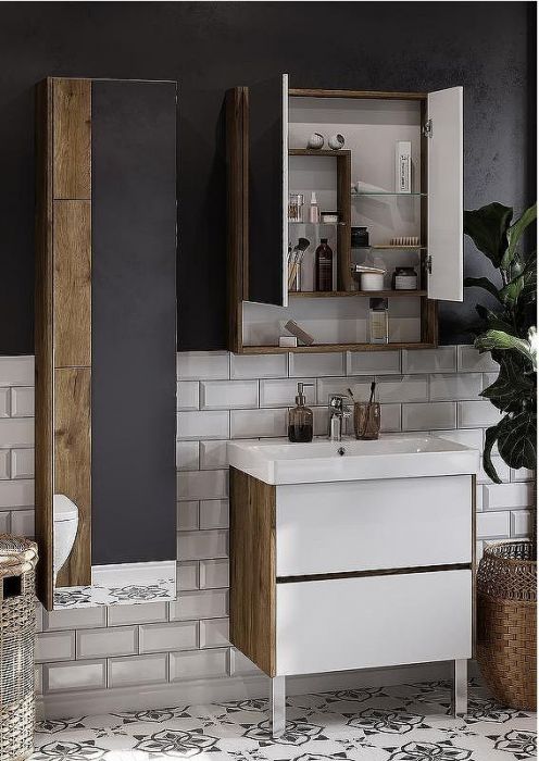 Зеркальный шкаф Aquaton Сканди 70 1A252202SDZ90 Белый Дуб рустикальный