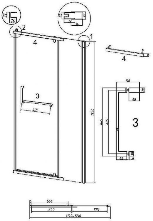 Душевая дверь Grossman Pragma 120 100.K33.03.120.42.00 профиль Графит сатин стекло прозрачное