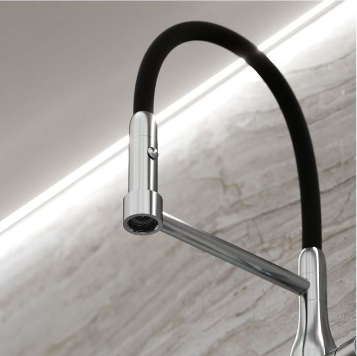 Смеситель для кухни Sancos Pride с гибким изливом, цвет нержавеющая сталь/черный, SC4011BNG