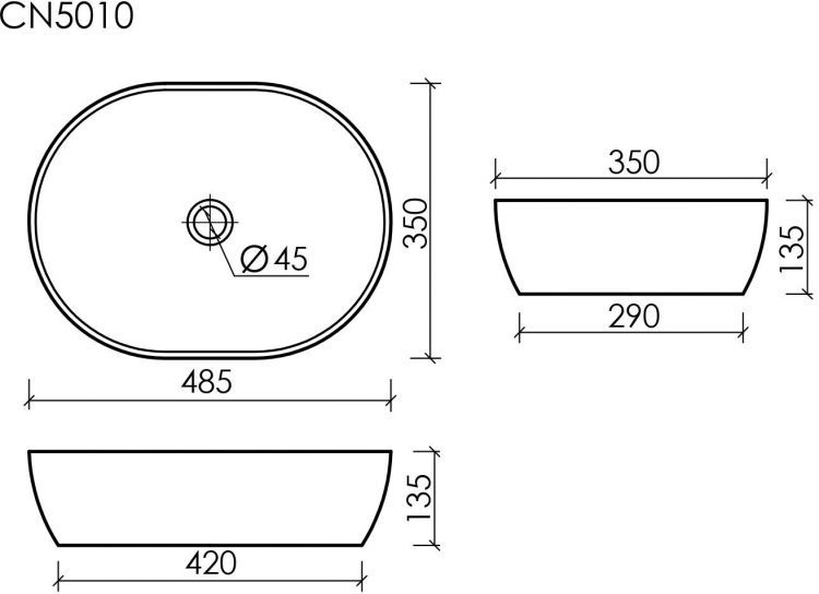 Умывальник чаша накладная SANCOS Element 480x350x130мм овальная, CN5010