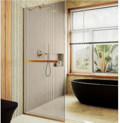 Душевая перегородка Maybah Glass MGD-733-3у 890x1950 в узком профиле Золото стекло бронзовое