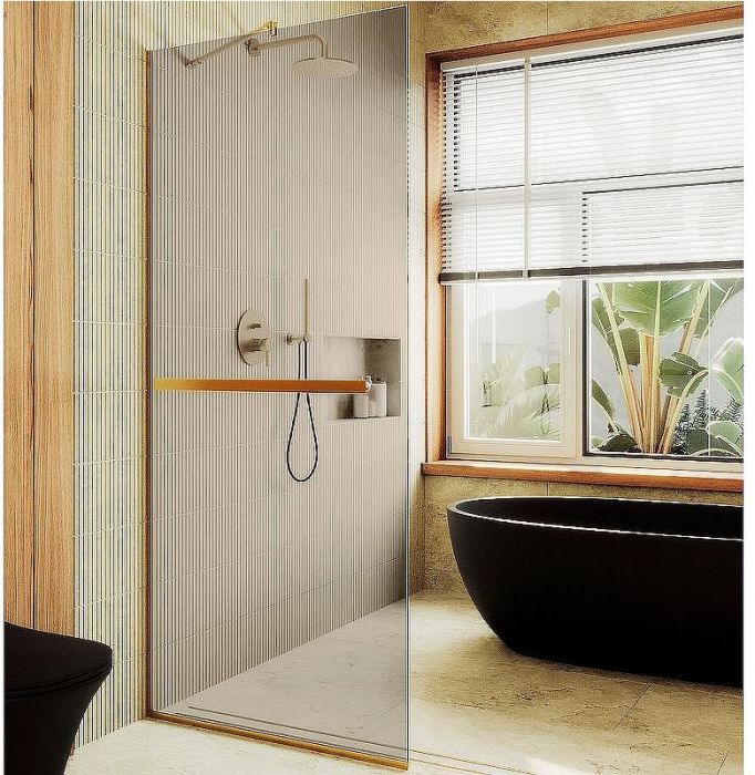 Душевая перегородка Maybah Glass MGD-733-3у 890x1950 в узком профиле Золото стекло бронзовое