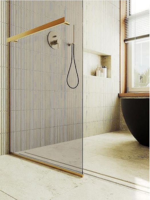 Душевая перегородка Maybah Glass MGD-733-3у 890x1950 в узком профиле Золото стекло бронзовое