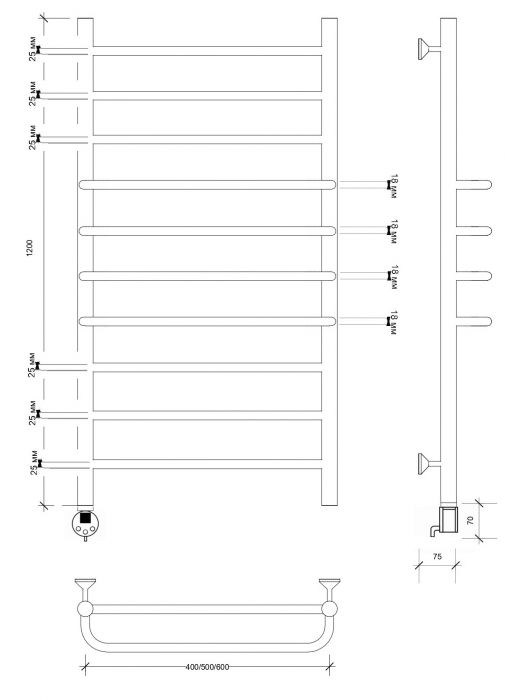 Полотенцесушитель электрический Secado Триест 120x40 черный матовый