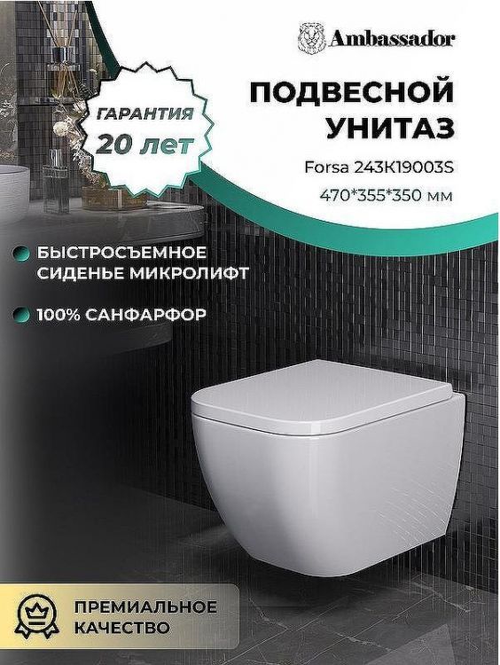 Унитаз Ambassador Forsa 243K19003S подвесной с сиденьем Микролифт