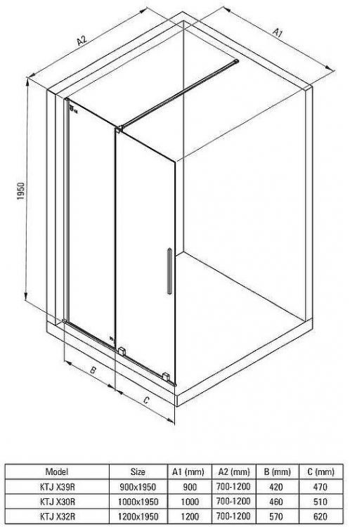 Душевая перегородка Deante Jasmin Walk-In 120 KTJ_N32R профиль Черный матовый стекло прозрачное