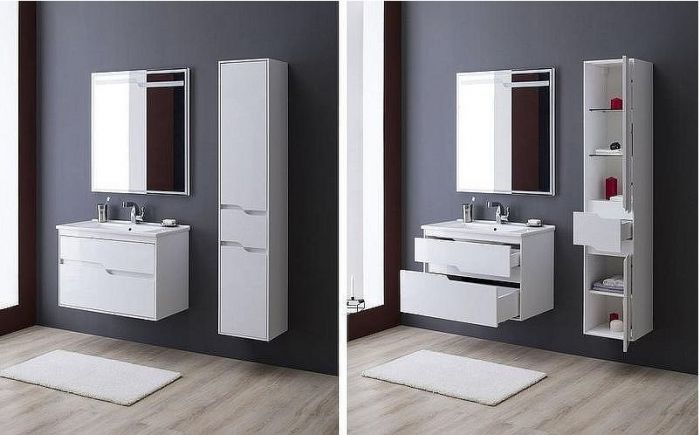 Шкаф пенал Aquanet Модена 35 L 218461 подвесной Белый глянец