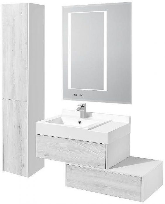 Тумба Aquaton Сакура 80 1A236603SKW80 подвесная Ольха наварра Белый глянец