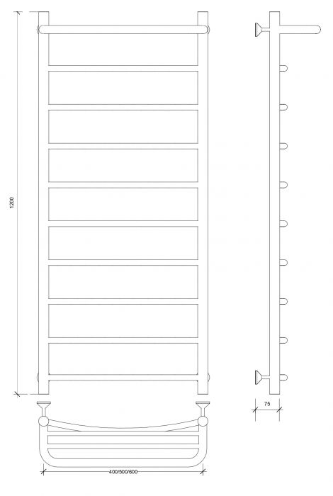 Полотенцесушитель водяной Secado Милан 1 СП 120x50 черный матовый