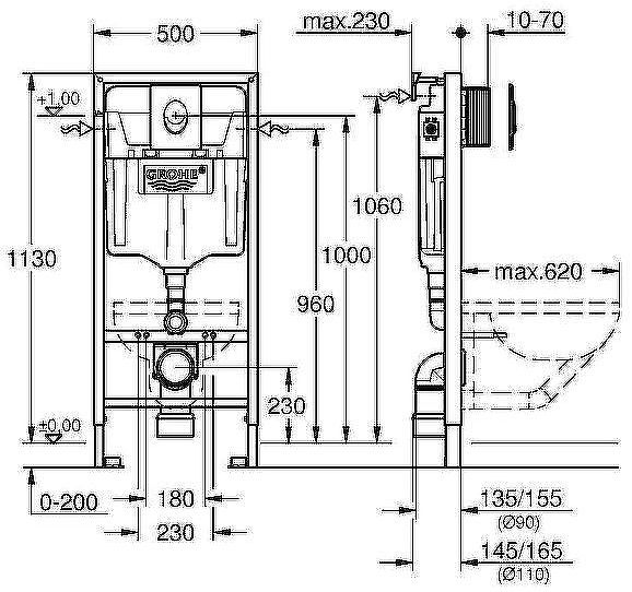 Комплект унитаза Damixa Jupiter DX77C1738SC с инсталляцией Grohe Rapid SL 38721001 с сиденьем Микролифт и клавишей смыва Хром