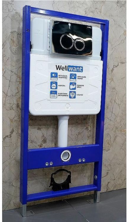 Комплект унитаза WeltWasser Merzbach 043 GL-WT 10000009939 с инсталляцией WellWant Standart 50 WWISI1110B с сиденьем Микролифт и клавишей смыва Хром глянцевый