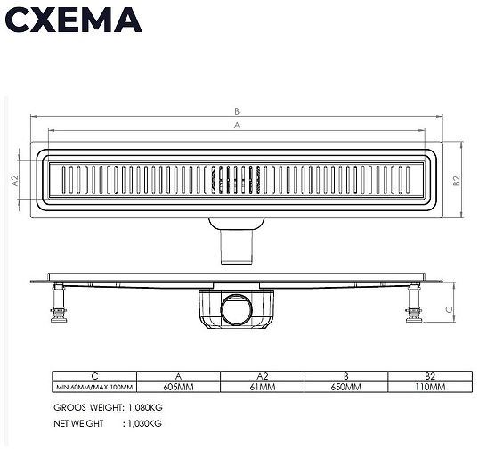 Душевой лоток Logan L007L-650 348104 с решеткой цвет Нержавеющая сталь