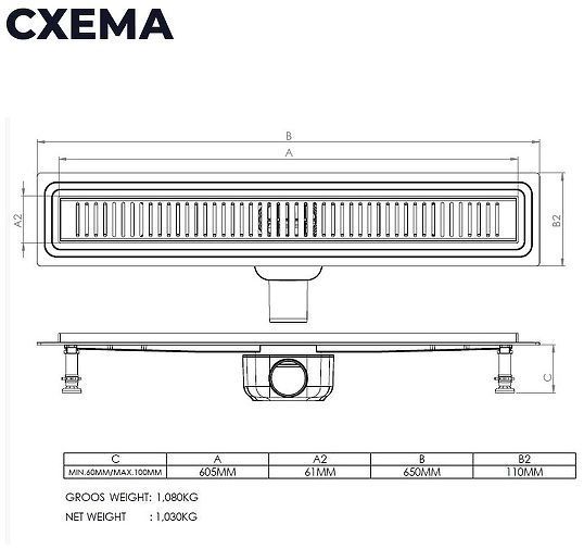 Душевой лоток Logan L007L-650 348104 с решеткой цвет Нержавеющая сталь