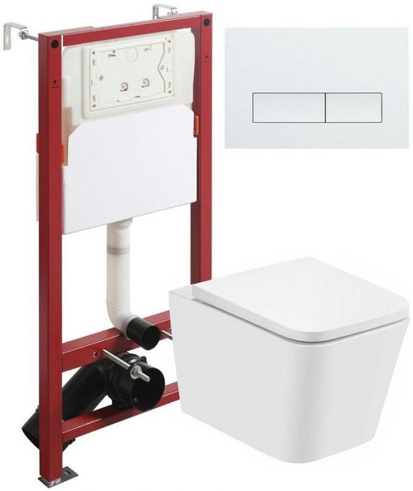 Комплект унитаза с инсталляцией Agger ATI08100+APB288 с сиденьем Микролифт и Белой глянцевой клавишей смыва