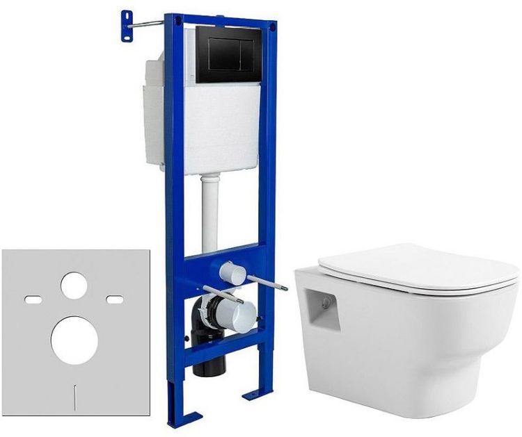 Комплект унитаза Avimano Tradition 1000090 с инсталляцией Berges Atom 410 040332 с сиденьем Микролифт и Черной матовой клавишей смыва