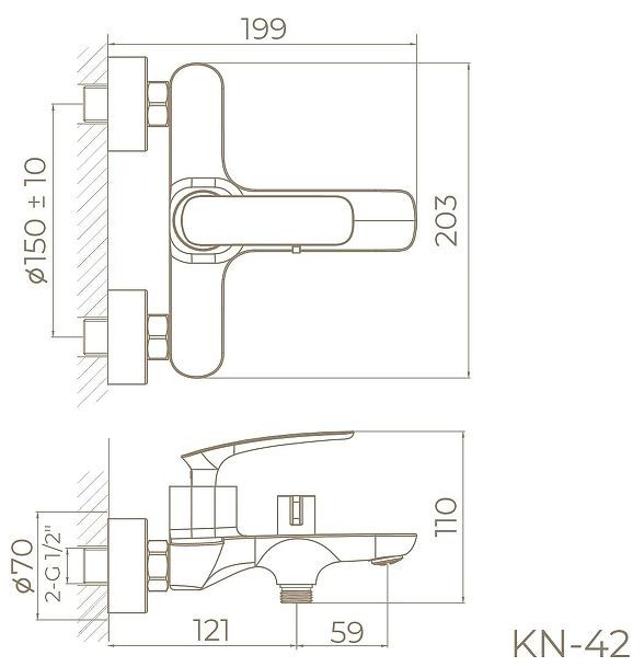 Смеситель для ванны Knotlor Finesse KN-42 цвет Хром