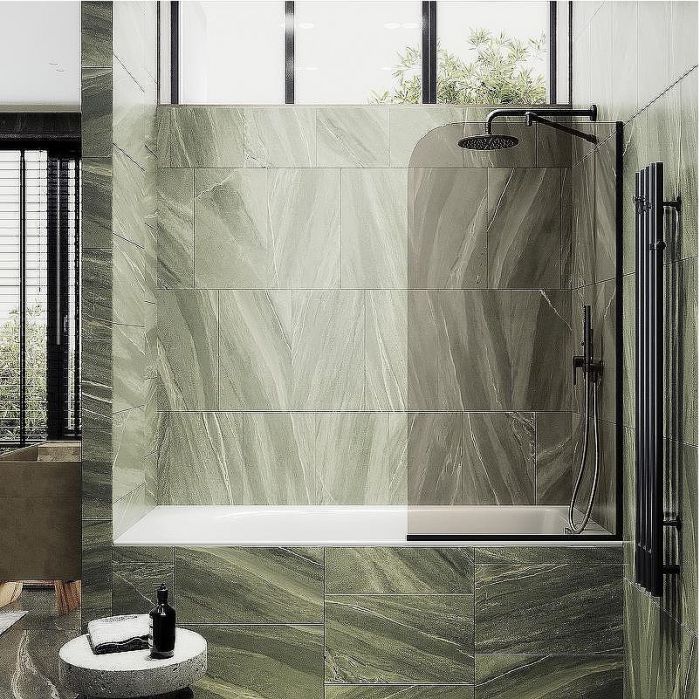 Шторка на ванну Maybah Glass MGV-151-6у 740x1400 в узком профиле Черный стекло бронзовое