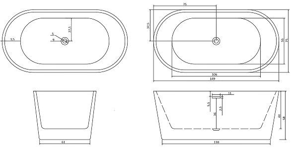 Акриловая ванна Ceruttispa Resia 150x75 RESIA150 10302 Белая без гидромассажа