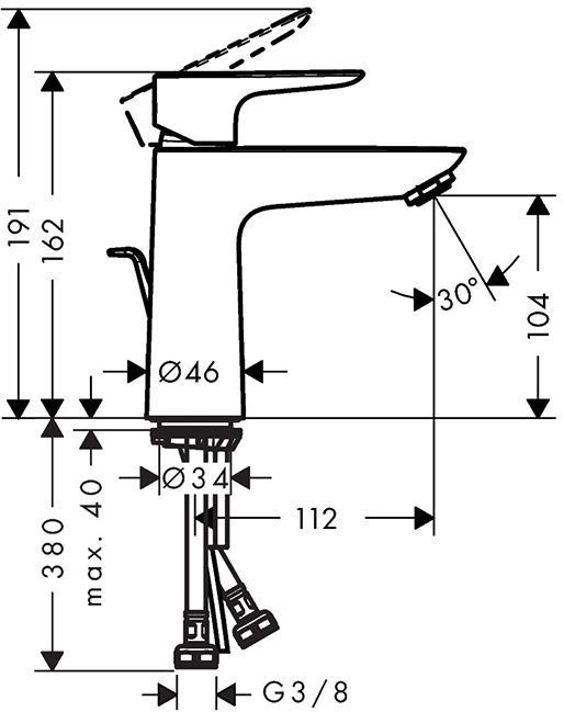 Hansgrohe Talis E Смеситель для раковины, на 1 отв, с донным клапаном, излив: 11.2см, цвет: шлифованная бронза