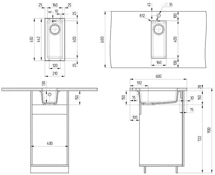 Кухонная мойка Ulgran Quartz Underground 160-05 Бетон