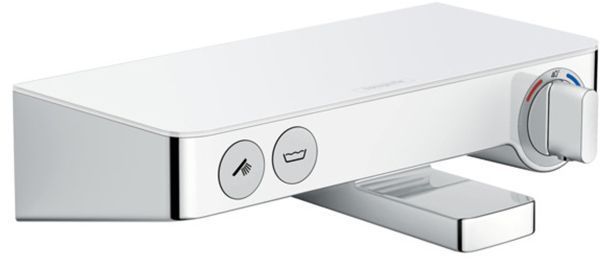 Hansgrohe Ecostat Select Термостат настенный для ванны на 2 источника, с изливом 192мм, с полочкой из безопасного стекла, цвет: белый/хром