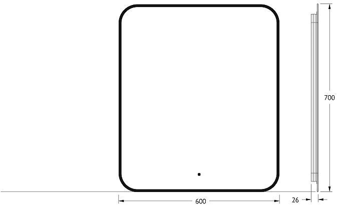 Зеркало Defesto Aura 60х70 DF 2976R с подсветкой 23W-3000K/ИК - выключатель/Теплый белый свет/Черная рама