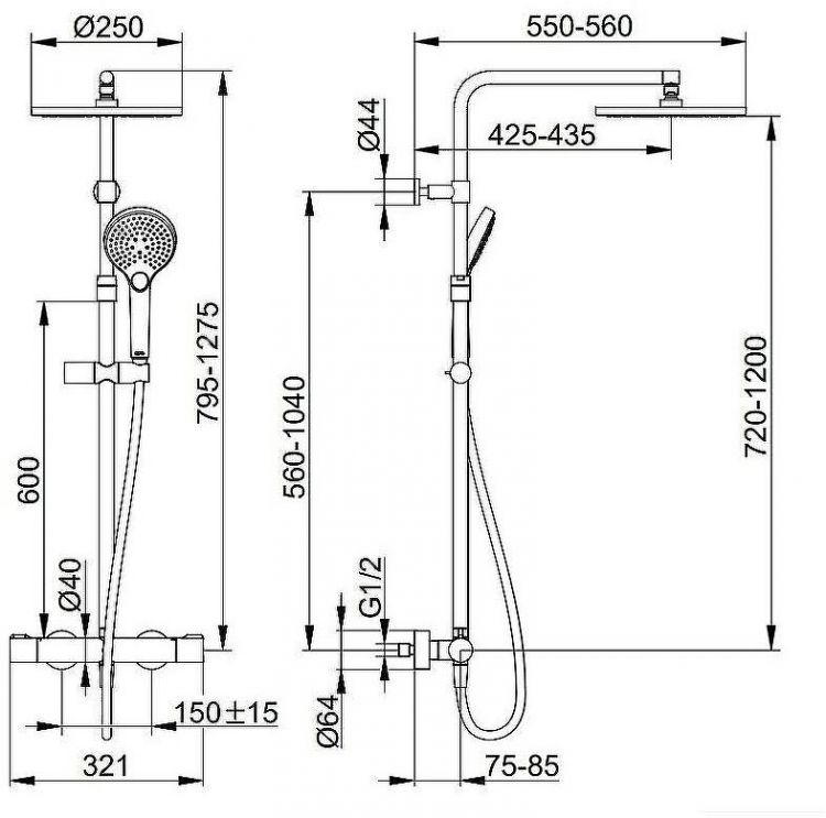Душевая система Keuco Plan Blue 53926012321 с термостатом Хром Душевая система Keuco Plan Blue 53926012321 с термостатом Хром