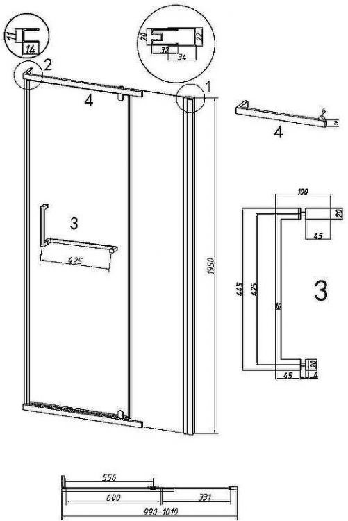 Душевая дверь Grossman Pragma 100 100.K33.03.100.32.00 профиль Золото сатин стекло прозрачное