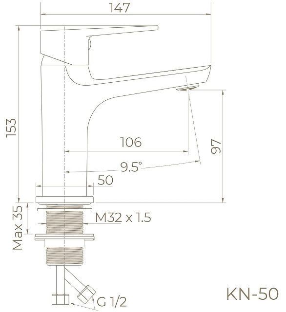 Смеситель для раковины Knotlor Pulse KN-50 цвет Хром
