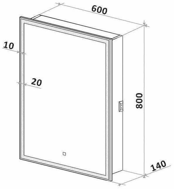 Зеркальный шкаф Art&Max Techno AM-Tec-600-800-1D-L-DS-F с подсветкой с сенсорным выключателем Белый